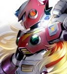  android blonde_hair blue_eyes capcom gloves helmet holding long_hair looking_to_the_side male_focus rockman rockman_x serious solo upper_body white_gloves yuriyuri_(ccc) zero_(rockman) 