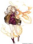  1girl animal_ears blonde_hair boots checkered checkered_shirt contemporary energy_weapon eyebrows_visible_through_hair eyes_visible_through_hair fake_animal_ears fake_tail full_body hair_over_one_eye highres jino little_red_riding_hood_(sinoalice) long_hair looking_at_viewer official_art padded_coat serious shirt shovel sinoalice tail white_background worktool yellow_eyes 