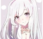  1girl bandaid bandaid_on_face enelis hands_together long_hair looking_at_viewer original pink_eyes smile solo white_hair 