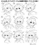  1boy ahoge clenched_hand expressions fang goggles goggles_on_head greyscale grin looking_at_viewer monochrome one_eye_closed open_mouth rento_(rukeai) sakaki_yuuya smile spiky_hair star tongue tongue_out twitter_username yu-gi-oh! yuu-gi-ou_arc-v 