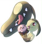  drawfag eating gen_3_pokemon ice_cream_cone licking mawile no_humans pokemon pokemon_(creature) red_eyes simple_background sprinkles tongue tongue_out upper_body white_background 
