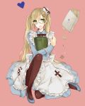  1girl axis_powers_hetalia blonde_hair blue_footwear book brown_legwear dress food full_body genderswap genderswap_(mtf) glasses green_eyes heart holding holding_book ilohasvio long_hair solo thighs twintails united_kingdom_(hetalia) 