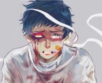  1boy bandaid black_hair bleeding blood deep_wound highres houhou_(pixiv4771938) injury looking_at_viewer mishima_yuuki persona persona_5 solo tears yellow_eyes 