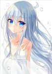  1girl bag blue_eyes breasts collarbone eyebrows_visible_through_hair floating_hair hair_between_eyes hibiki_(kantai_collection) kantai_collection long_hair silver_hair simple_background sleeveless small_breasts solo timins upper_body very_long_hair white_background 