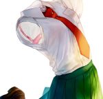  1girl anohenn boku_no_hero_academia bra hagakure_tooru invisible long_sleeves necktie school_uniform serafuku simple_background solo torso u.a._school_uniform underwear white_background 