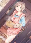  1girl anastasia_(idolmaster) apron breasts commentary_request eleaclarisse idolmaster idolmaster_cinderella_girls idolmaster_cinderella_girls_starlight_stage medium_hair slippers solo 