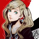 1girl aqua_eyes blonde_hair collarbone earrings hair_ornament jewelry koyorin long_hair looking_at_viewer persona persona_5 smile solo takamaki_anne twintails upper_body 
