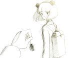  2girls animal_ears backpack bag blazer blush cardigan commentary_request fake_animal_ears female_pov graphite_(medium) jacket kuroki_tomoko monochrome multiple_girls out_of_frame pov pov_hands shiratama_(hockey) short_hair sketch traditional_media uchi_emiri watashi_ga_motenai_no_wa_dou_kangaetemo_omaera_ga_warui! 