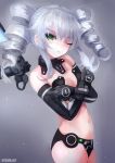  1girl black_sister blush breasts drill_hair elbow_gloves gloves green_eyes heart long_hair looking_at_viewer navel neptune_(series) one_eye_closed small_breasts solo suterisu symbol-shaped_pupils twin_drills white_hair 