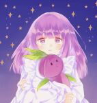  1girl artist_request cookie_run onion_cookie pajamas purple_hair sleepwear solo stuffed_toy violet_eyes 