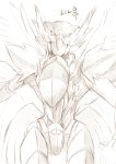  1boy armor greyscale lineart looking_at_viewer monochrome outstretched_arms rento_(rukeai) saikyou_ginga_ultimate_zero_~battle_spirits~ solo wings 