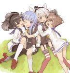  4girls amatsukaze_(kantai_collection) bangs black_hair black_legwear black_panties blue_eyes blue_hair blunt_bangs blush brown_eyes brown_hair cheek-to-cheek choker cuddling dress eyebrows_visible_through_hair fang garter_straps gloves gradient_hair grass grey_hair hatsukaze_(kantai_collection) headgear kantai_collection kneehighs loafers long_hair long_sleeves looking_at_another monaka_ooji multicolored_hair multiple_girls on_grass on_ground one_eye_closed open_mouth panties pantyhose pantyshot pantyshot_(sitting) red_legwear rudder_shoes sailor_dress school_uniform see-through shoes short_hair short_sleeves side-tie_panties sitting skirt smokestack_hair_ornament striped striped_legwear thigh-highs tokitsukaze_(kantai_collection) two_side_up underwear white_background white_gloves white_legwear white_panties yukikaze_(kantai_collection) 
