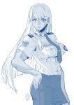  1girl becky_montanari breasts commentary_request ge_xi highres italian_flag large_breasts levasol_defense_corps long_hair monochrome muscle muscular_female name_tag necktie original police police_uniform policewoman solo uniform very_long_hair witches_in_7th_base 