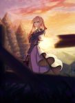  1girl blonde_hair blue_eyes braid closed_mouth crying crying_with_eyes_open koko_(koko3) long_sleeves looking_away medium_hair outdoors solo sunset tears tree violet_evergarden violet_evergarden_(character) 
