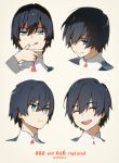  1boy artist_name black_hair blue_eyes closed_eyes commentary_request darling_in_the_franxx english expressions eyebrows_visible_through_hair hand_up hiro_(darling_in_the_franxx) lipstick looking_at_viewer makeup male_focus short_hair solo toma_(norishio) 