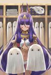  &lt;o&gt;_&lt;o&gt; 1girl animal_ears ass_visible_through_thighs blush bracelet closed_mouth commentary earrings egyptian_clothes facepaint fate/grand_order fate_(series) hairband hoop_earrings jackal_ears jewelry long_hair looking_at_viewer low-tied_long_hair medjed navel nitocris_(fate/grand_order) purple_hair sidelocks solo tonee very_long_hair violet_eyes 