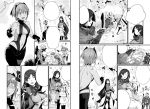  1boy 6+girls blank_speech_bubble blush breasts closed_eyes dark_skin fate/grand_order fate_(series) fingerless_gloves fujimaru_ritsuka_(female) gloves hairband hassan_of_serenity_(fate) holding holding_sword holding_weapon hug jeanne_d&#039;arc_(fate)_(all) jeanne_d&#039;arc_alter_santa_lily large_breasts mash_kyrielight minamoto_no_raikou_(fate/grand_order) miyamoto_musashi_(fate/grand_order) multiple_girls revealing_clothes sample shaded_face smile speech_bubble sword torichamaru translation_request tree weapon x_x 
