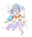  1girl blue_hair dress fire_emblem fire_emblem:_rekka_no_ken fire_emblem_heroes flower full_body hair_ornament highres long_hair nagisa_kurousagi ninian official_art red_eyes solo transparent_background 