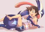  1boy ameiro_pk barefoot black_hair brown_eyes feet gen_6_pokemon greninja long_tongue open_mouth pokemon pokemon_(anime) pokemon_(creature) satoshi_(pokemon) smile tank_top tongue 