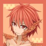  1girl animal_ears bangs border closed_mouth commentary_request dragon_girl eyes hair_between_eyes hitokuirou looking_at_viewer monster_girl nude original red_border red_eyes redhead scales short_hair slit_pupils solo solo_vivace_(hitokuirou) upper_body 