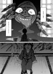  13_(spice!!) 1girl book candle candlelight comic futon glasses greyscale japanese_clothes kimono monochrome monster short_hair touhou translation_request youkai 