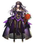  1girl bangs black_hair bouquet breasts cleavage dress fire_emblem fire_emblem:_kakusei fire_emblem_heroes flower full_body hair_ornament high_heels highres holding large_breasts long_hair official_art see-through senchat solo tharja transparent_background 