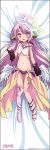  1girl angel_wings bed_sheet blush copyright_name crop_top cross dakimakura embarrassed feathered_wings full_body gloves halo highres jibril_(no_game_no_life) long_hair low_wings lying magic_circle midriff mismatched_legwear multicolored multicolored_eyes multicolored_hair navel no_game_no_life official_art on_back open_mouth pink_hair solo symbol-shaped_pupils tattoo torn_clothes very_long_hair violet_eyes white_wings wing_ears wings yellow_eyes younger 