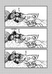  2girls 3koma :3 animal_ears blush_stickers bow bowtie closed_eyes comic common_raccoon_(kemono_friends) elbow_gloves fang fennec_(kemono_friends) fox_ears gloves greyscale highres kemono_friends kotobuki_(tiny_life) lying monochrome multiple_girls notice_lines on_back outdoors pleated_skirt puffy_short_sleeves puffy_sleeves raccoon_ears raccoon_tail short_hair short_sleeves silent_comic skirt sleeping smile tail translation_request vest zzz 