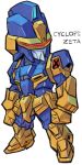  aburaya_tonbi character_name chibi cyclops_(x-men) fusion gundam looking_away marvel mechanization simple_background solo standing visor white_background x-men zeta_gundam zeta_gundam_(mobile_suit) 