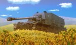  clouds day earasensha field flower flower_field ground_vehicle iron_cross military military_uniform military_vehicle motor_vehicle no_humans original self-propelled_gun sky tank uniform 