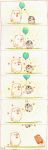  &gt;_&lt; 6koma animal artist_name balloon bear bird blush bow bowtie closed_eyes colored_pencil_(medium) comic directional_arrow facing_another floating highres holding_balloon looking_at_another musical_note musical_note_request no_humans original penguin red_bow red_neckwear speed_lines st.kuma sweat traditional_media watercolor_(medium) 