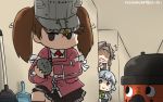  /\/\/\ 3girls arm_warmers bow bowtie broom brown_eyes brown_hair commentary_request dated dustpan forehead_protector grey_eyes hachimaki hair_intakes hamu_koutarou headband highres holding japanese_clothes jintsuu_(kantai_collection) kantai_collection kariginu long_hair magatama motion_lines multiple_girls open_mouth peeking_out pleated_skirt pun remodel_(kantai_collection) ryuujou_(kantai_collection) shaded_face shirt silver_hair skirt sweat twintails vacuum_cleaner visor_cap wavy_hair white_shirt yamagumo_(kantai_collection) 