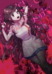  1girl angry apron bandage bandaged_leg bandaid bandaid_on_knee brown_eyes brown_hair dangan_ronpa highres long_hair looking_at_viewer open_mouth pleated_skirt senet17 short_sleeves skirt solo super_dangan_ronpa_2 tears tsumiki_mikan very_long_hair 