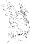  1girl antlers asymmetrical_horns bangs closed_mouth greyscale horns jaco looking_at_viewer monochrome nude original profile short_hair simple_background solo white_background 
