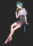  1other alternate_costume androgynous cellphone choker colored_eyelashes contemporary dark_background earrings full_body gloves green_eyes green_hair hat houseki_no_kuni jewelry looking_at_viewer meng phone phosphophyllite see-through short_hair simple_background skirt smartphone smile solo sparkle 