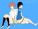  2girls freckles hand_holding headphones multiple_girls necktie short_hair sitting smile sweater_vest tamura_yuri tanaka_mako twintails watashi_ga_motenai_no_wa_dou_kangaetemo_omaera_ga_warui! 