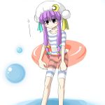  crescent hat innertube long_hair lowres patchouli_knowledge purple_hair ribbon solo tajima_yuuki touhou 