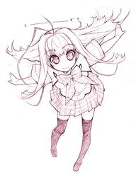  agata_itsuki monochrome original purple school_uniform serafuku sketch thighhighs 