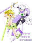  bad_id blonde_hair blue_eyes hair_ribbon kurooni long_hair ponytail ribbon rockman rockman_(classic) rockman_(original) roll white_day zero_(rockman) zero_(rockman)pocky 