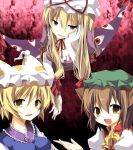  bad_id blonde_hair brown_hair cat_ears chen chiruku elbow_gloves fang gloves hat highres touhou yakumo_ran yakumo_yukari 