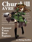  blue_eyes brown_hair dress mecha_musume military military_vehicle mortar_(weapon) tank thigh-highs thighhighs vehicle world_war_ii wwii 