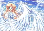  blue_eyes cloud clouds ef feathers gloves halo hayama_mizuki long_hair sky vashaps2 wings 