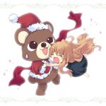  bear border brown_hair christmas dress hat hug long_hair santa_costume santa_hat scarf sparkle takamura_masaya toradora! 