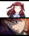  brown_eyes closed_eyes hair_bobbles hair_ornament jacket red_hair redhead ribbon shocked short_hair smile spoilers surprise surprised tears twintails umineko_no_naku_koro_ni ushiromiya_ange ushiromiya_battler yodobashi_yuo yuxo 