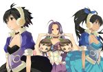  ahoge antenna_hair black_eyes black_hair blue_eyes brown_hair choker cute_&amp;_girly_(idolmaster) dragon_ball dragon_ball_z dragonball dragonball_z dress flat_chest fusion_dance futami_ami futami_mami ganaha_hibiki hair_bobbles hair_ornament headphones idolmaster kikuchi_makoto long_hair miura_azusa multiple_girls open_mouth parody ponytail pop_sound_blossom purple_hair red_eyes short_hair siblings taira_tsukune twins 