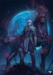  blue_skin cross doppelganger horse male moon night ragnarok_online red_eyes star sword weapon 