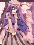  bespectacled book crescent glasses hair_ribbon hat long_hair patchouli_knowledge purple_eyes purple_hair ribbon shiguri solo touhou violet_eyes wink zoom_layer 
