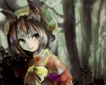  bow brown_eyes brown_hair cat_ears chen earrings hat jewelry ribbon tears touhou yae_(artist) 