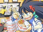  blue_eyes bowl chopsticks detached_sleeves eating food iijimatakatoshi long_hair os ribbon rice taiki_chuu xp 