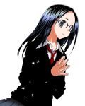  black_hair glasses kurosu_tsugutoshi long_hair original petals school school_uniform schoolgirl solo 
